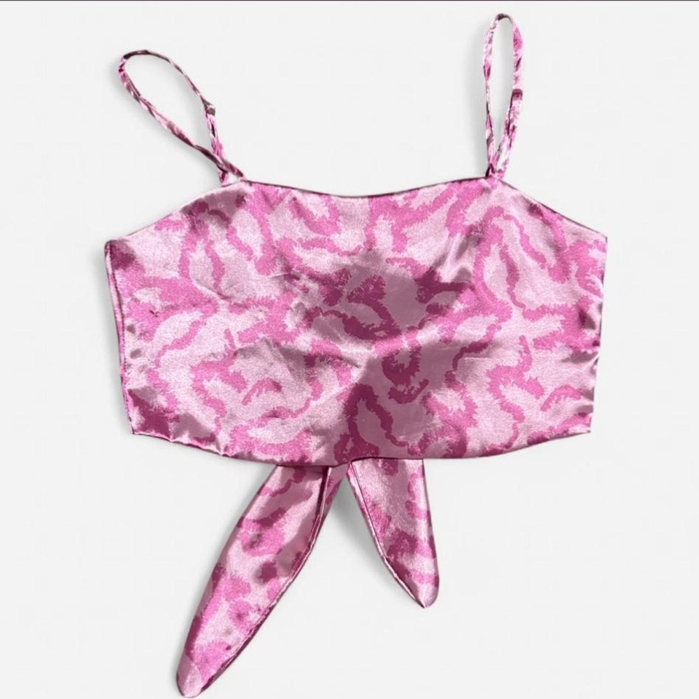 Party Cowgirl, Cheetah Print Pink Satin Back Tie Crop Top